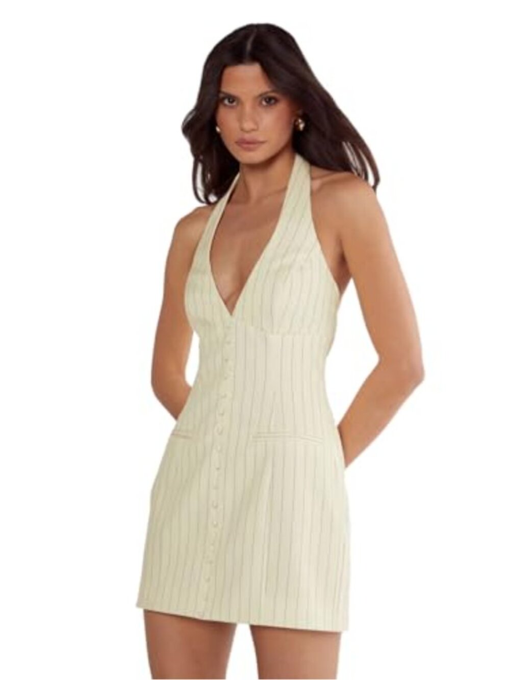 Nasty Gal Pinstripe Tailored Halter Waistcoat Dress Mini